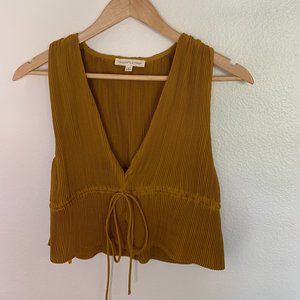 Grade and Gather Ribbed Gold Crop Tie Front Top
